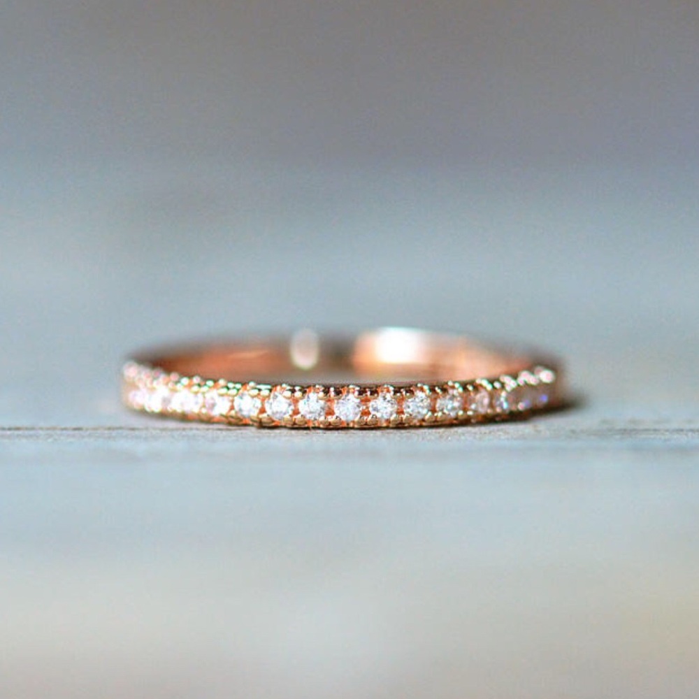 ❤️Rose gold wedding band promise pave ring